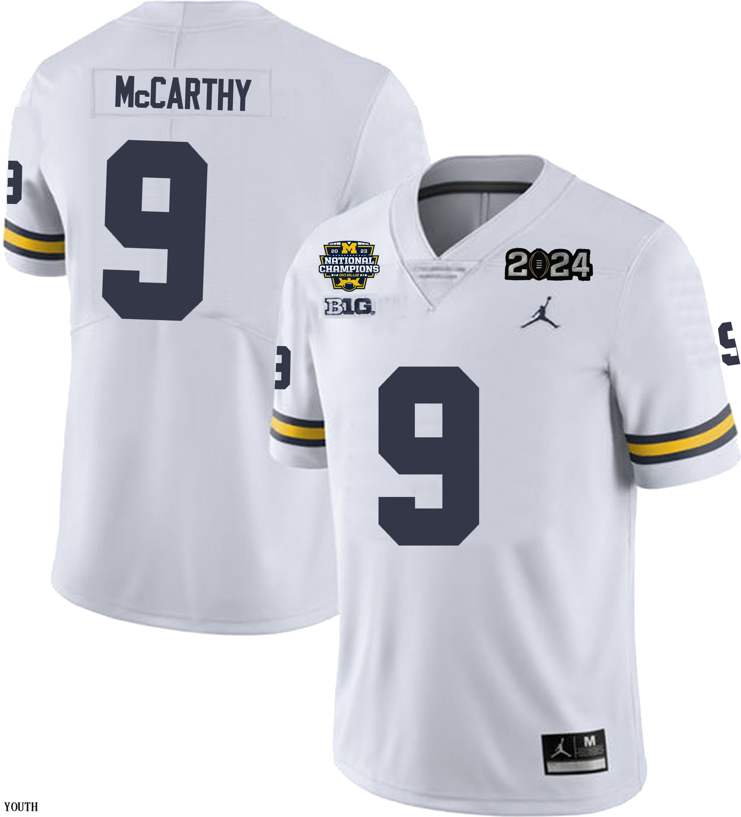 Michigan Wolverines Youth NCAA J.J. McCarthy #9 White National Champions College Football Jersey YZ7F249PO